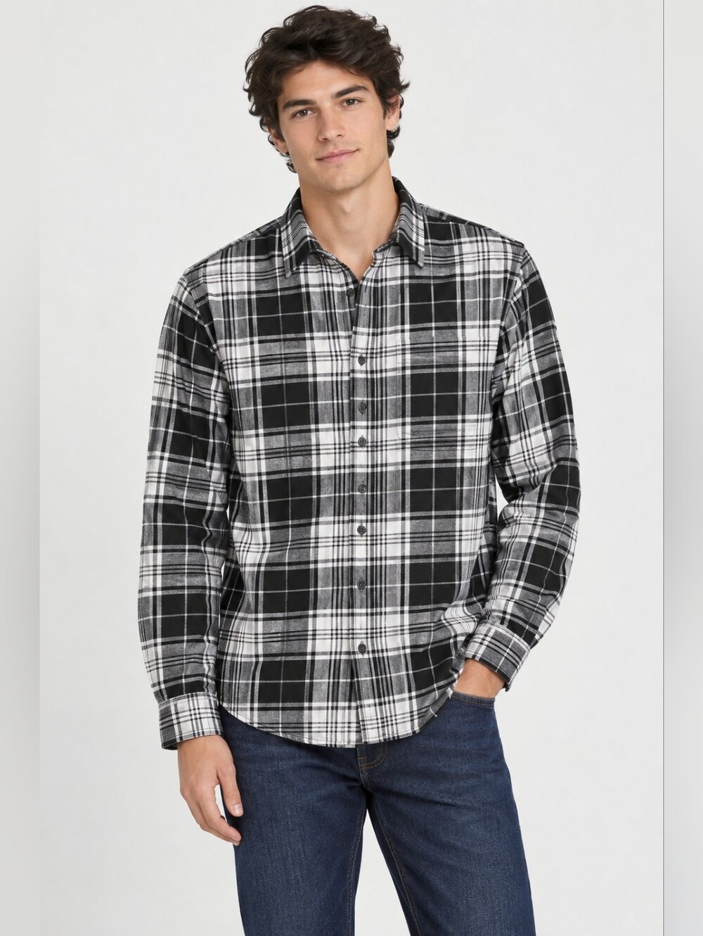 3/$15! H&M Men's Black & Blue Plaid Shirt